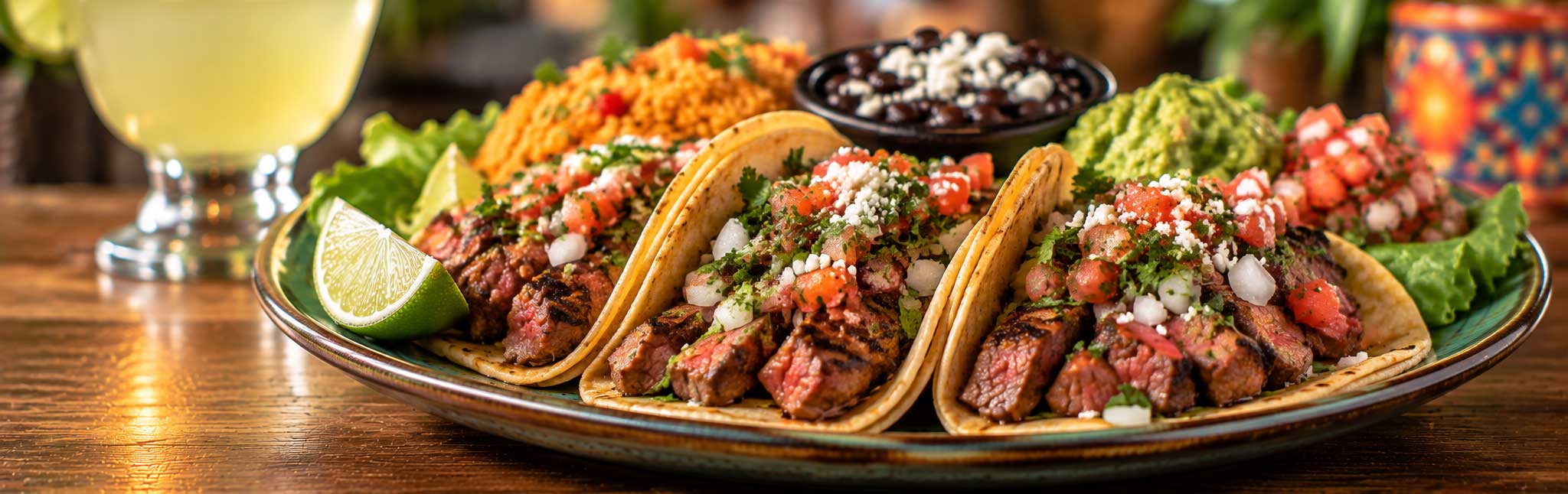 USDA Prime steak tacos with fresh toppings and cotija cheese at Tulum Grill in Boca Raton