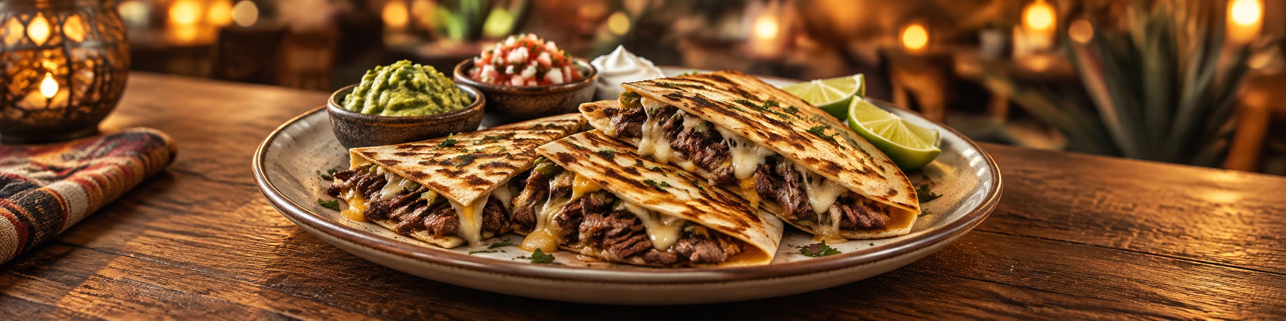 Steak and cheese quesadilla with melted cheese at Tulum Grill in Boca Raton
